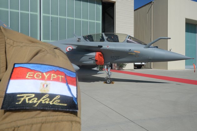 One of three French made Rafale fighter jets for Egypt air force is pictured at an air base in the southern France city of Istres on July 20, 2015. Egypt took delivery today of the three first of 24 warplanes sold in a 5.2 billion euro ($5.6 billion) deal earlier this year, and they will be flown to Cairo by specially trained pilots the day after. Cairo is hoping to boost its military presence as it faces an unstable Libya to the west and threats from militants linked to the Islamic State group in its Sinai Peninsula to the east. AFP PHOTO / BORIS HORVAT (Photo credit should read BORIS HORVAT/AFP/Getty Images)