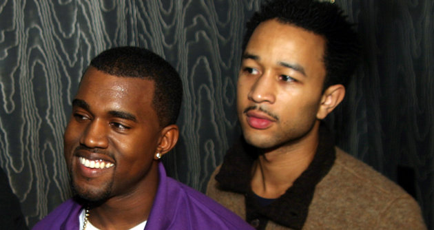 Kanye West and John legend during Roc Box Presents Kanye West in Concert - October 8, 2005 at Hard Rock Cafe in New York City, New York, United States. (Photo by Johnny Nunez/WireImage)